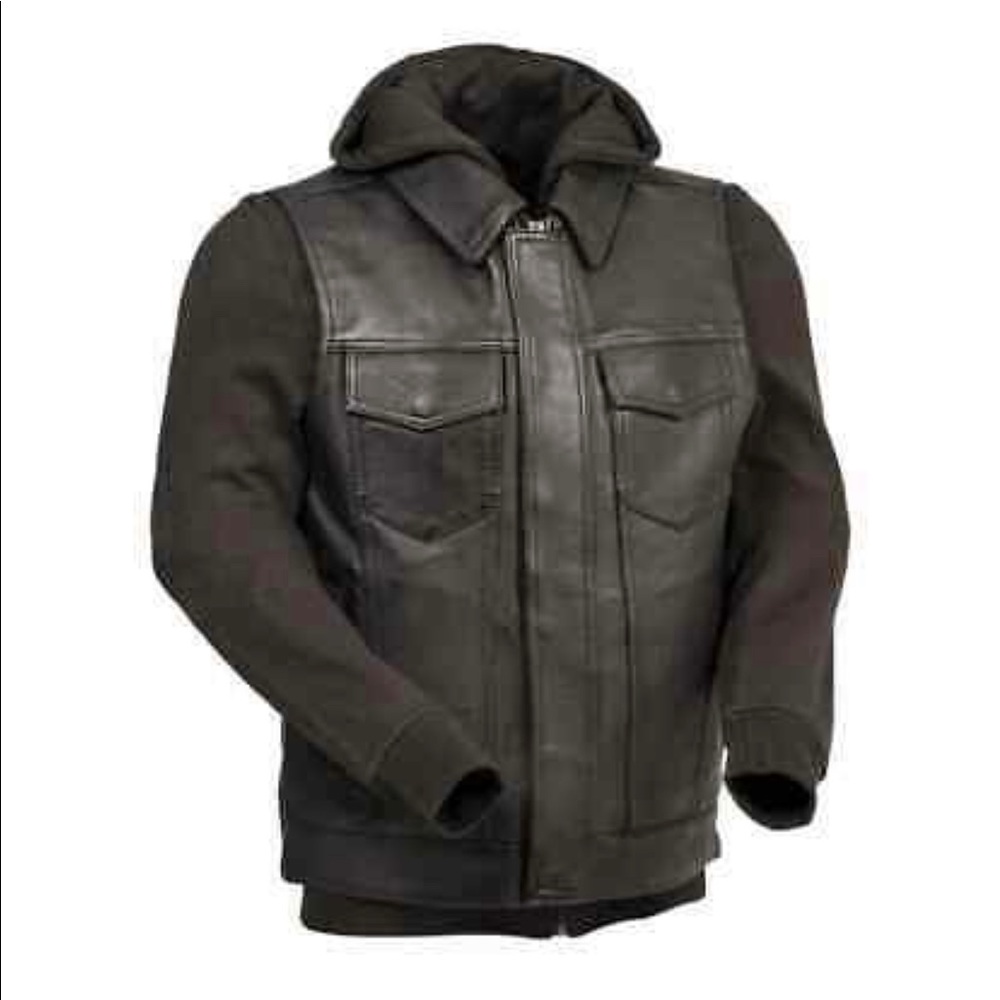 MEN'S MOTORCYCLE BIKER LEATHER VEST JACKET W/DETACHABLE HOODIE CONCEALED CARRY